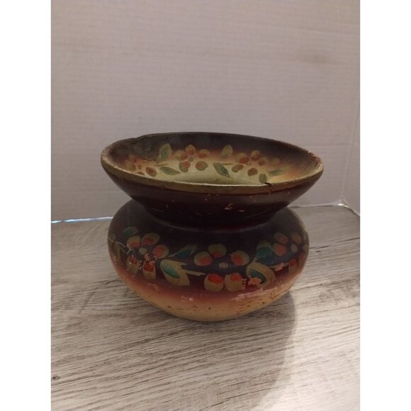 Vintage Hand-Painted Ceramic Floral Vase 7.5" X 5" Rustic Decor - Picture 1 of 6